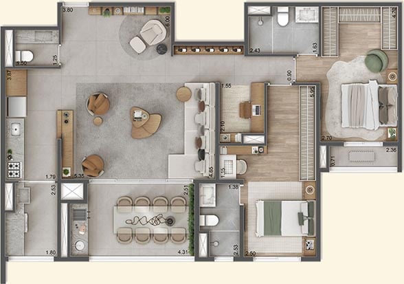 109 m² - 2 suítes com living ampliado - 2 vagas determinadas