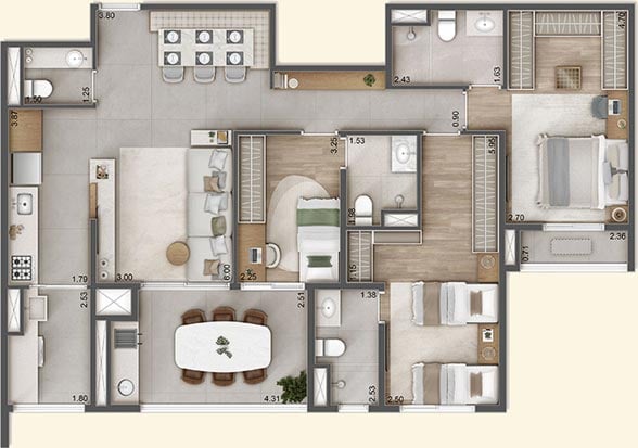 109 m² - 3 suítes - 2 vagas determinadas