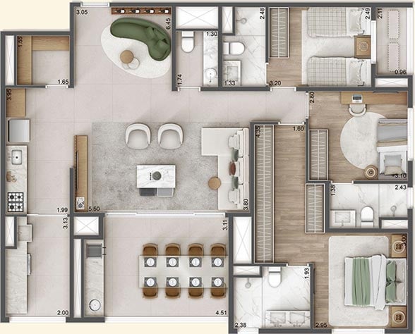 125 m² 3 suítes com living ampliado - 2 vagas determinadas