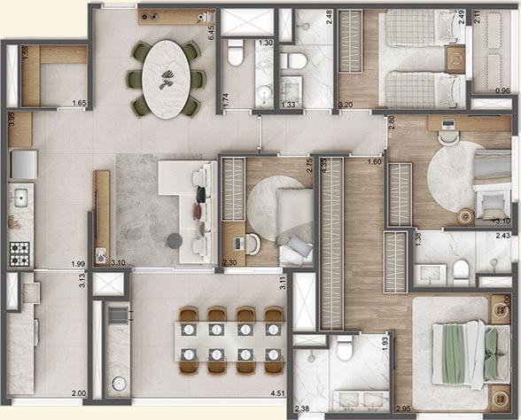 125 m² 4 Dorms - 2 vagas determinadas