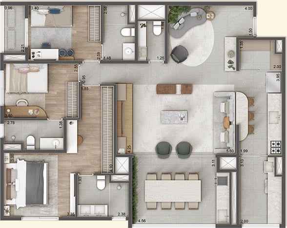132 m² - 3 suítes com living ampliado - 2 vagas determinadas + depósito privativo