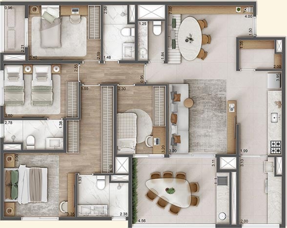 132 m² - 4 dorms - 2 vagas determinadas + depósito privativo