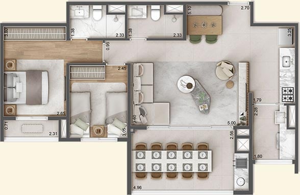 82 m² - 2 dorms com living ampliado - 1 vaga determinada