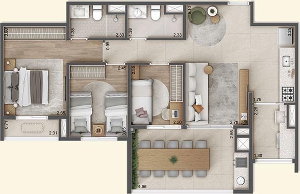 82 m² - 3 dorms - 1 vaga determinada